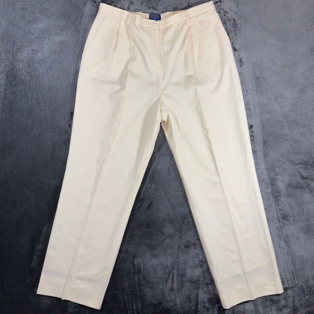 Pendleton 100% Virgin Wool Pleated Trousers Cream Ivory High Rise Pants Size 14